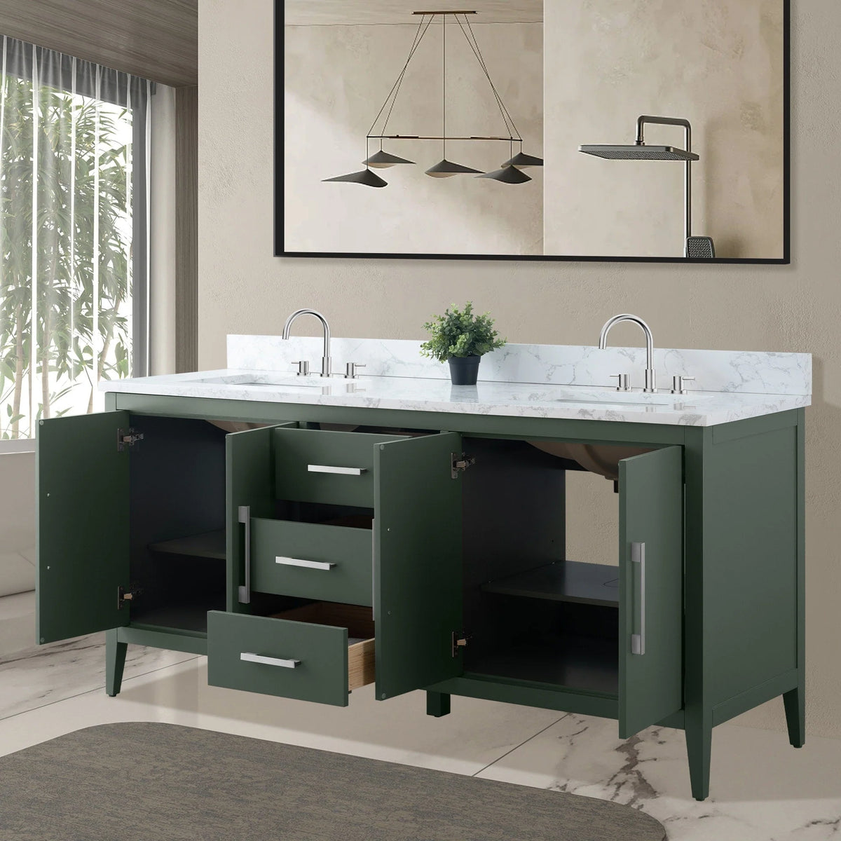 Mobile lavabo doppio Vanity Art 72 per bagno con piano in marmo composito