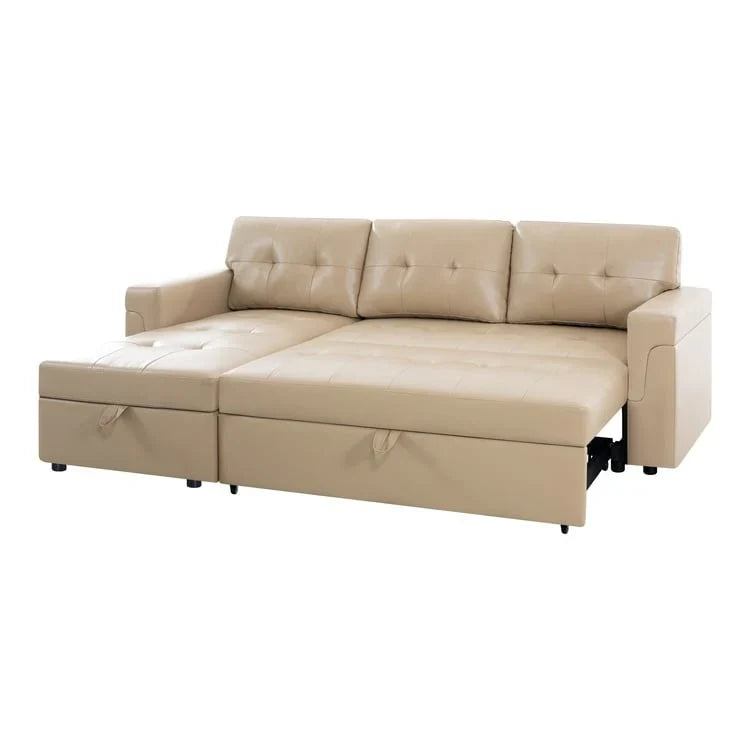 Divano componibile convertibile reversibile con letto estraibile, chaise longue con contenitore nascosto e gambe durevoli