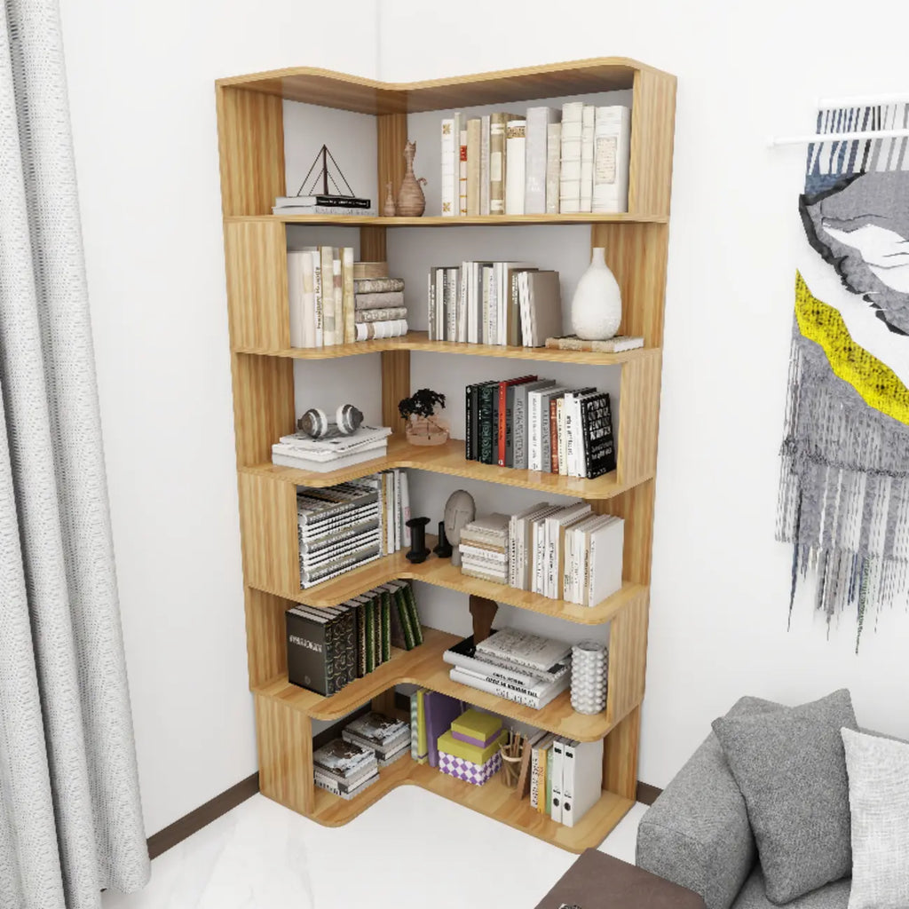 Libreria ad angolo in legno multistrato con 6 ripiani