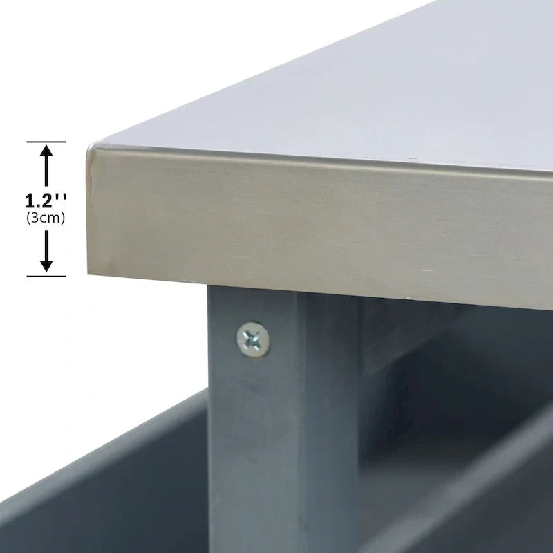 Isola Cucina da Esterno, Carrello Bar con Ruote e Mobile Contenitore, Tavolo per Barbecue in Legno Massello con Piano in Acciaio Inox, Porta Spezie, Porta Asciugamani