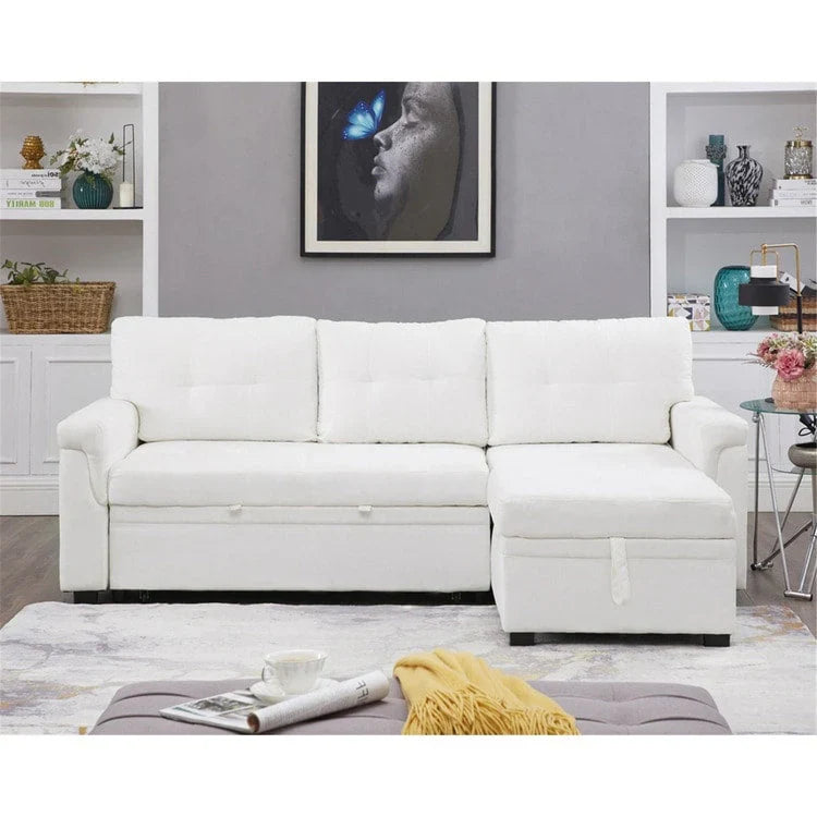 Divano componibile convertibile reversibile con letto estraibile, chaise longue con contenitore nascosto e gambe durevoli