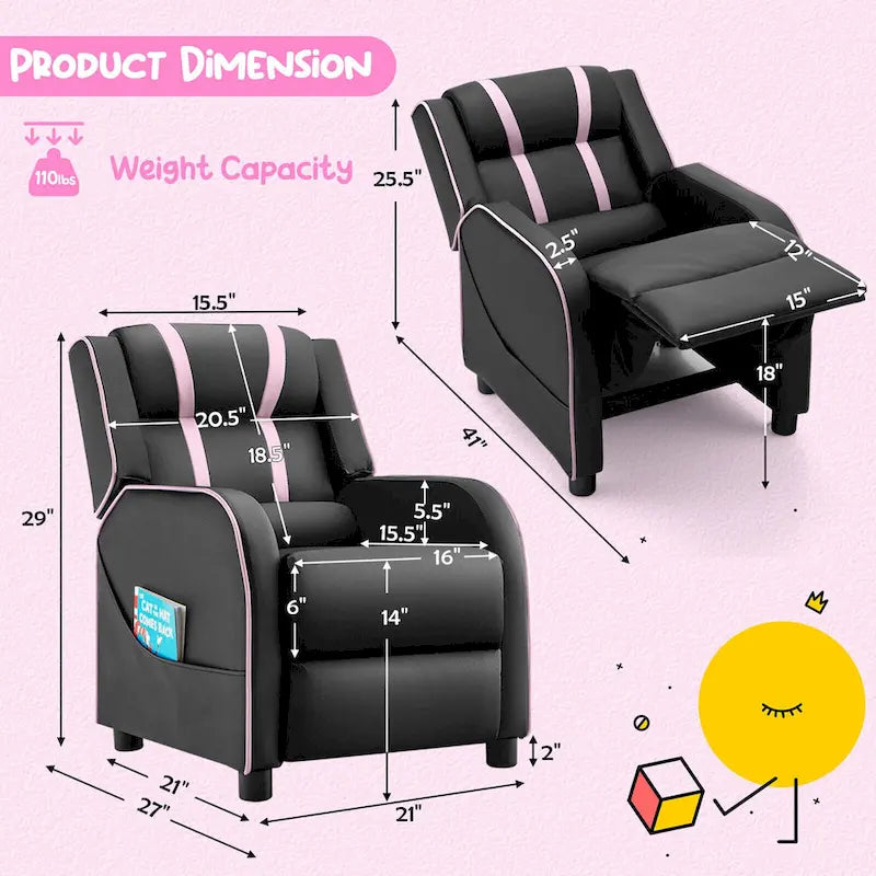Poltrona Reclinabile Ergonomica Gymax per Bambini in Pelle con Poggiapiedi