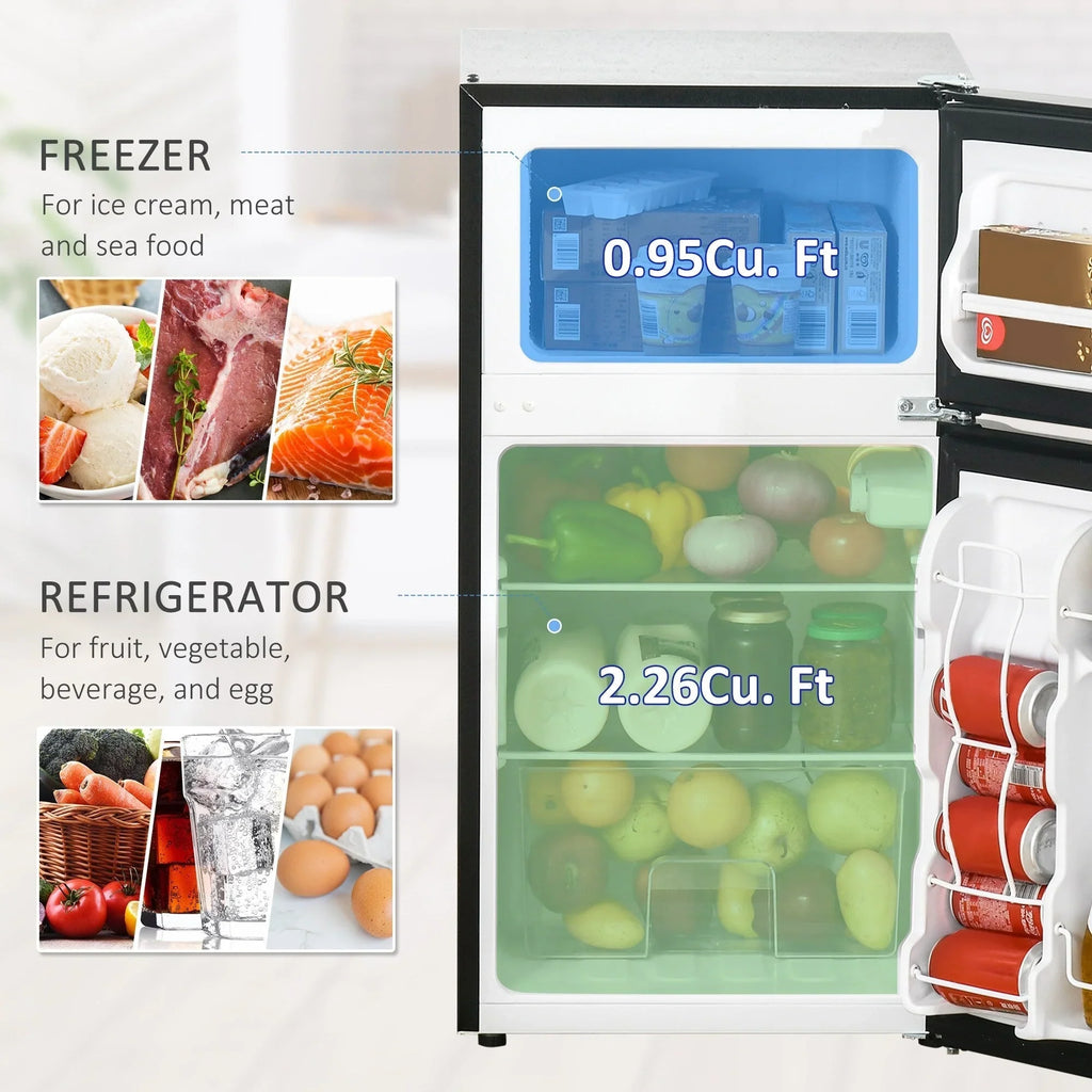 HOMCOM Mini Frigorifero a Doppia Porta con Congelatore, Frigo Compatto da 90 litri con Ripiano Regolabile, Termostato Regolabile