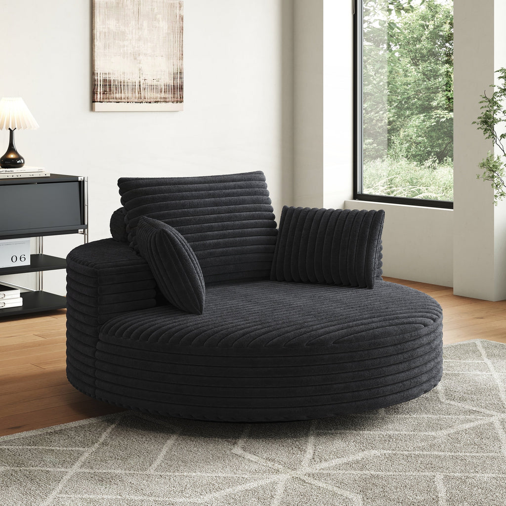 Fauteuil pivotant simple en velours côtelé et chenille avec rembourrage en mousse