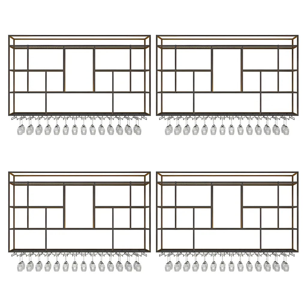 Range-bouteilles mural en métal noir rectangulaire