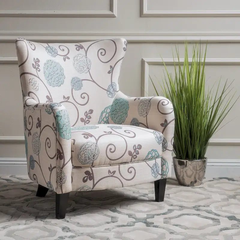 Poltrona imbottita schienale alto Modern Retro 30,25" con gambe in legno per soggiorno