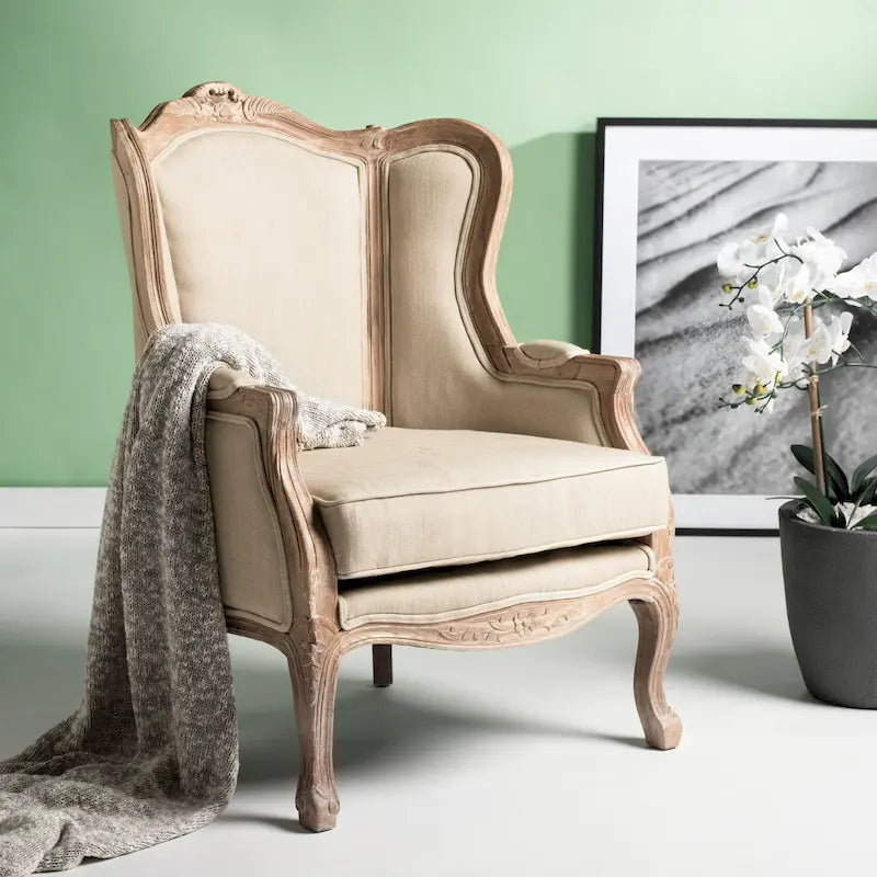 Poltrona con orecchioni Kali Oak in lino naturale - 34Lx34Px40H