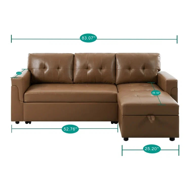 Divano sezionale reversibile con letto estraibile, chaise longue con contenitore nascosto, gambe durevoli,