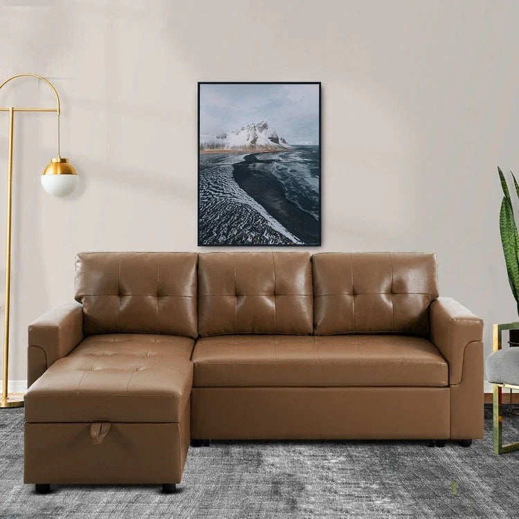 Divano sezionale reversibile con letto estraibile, chaise longue con contenitore nascosto, gambe durevoli,
