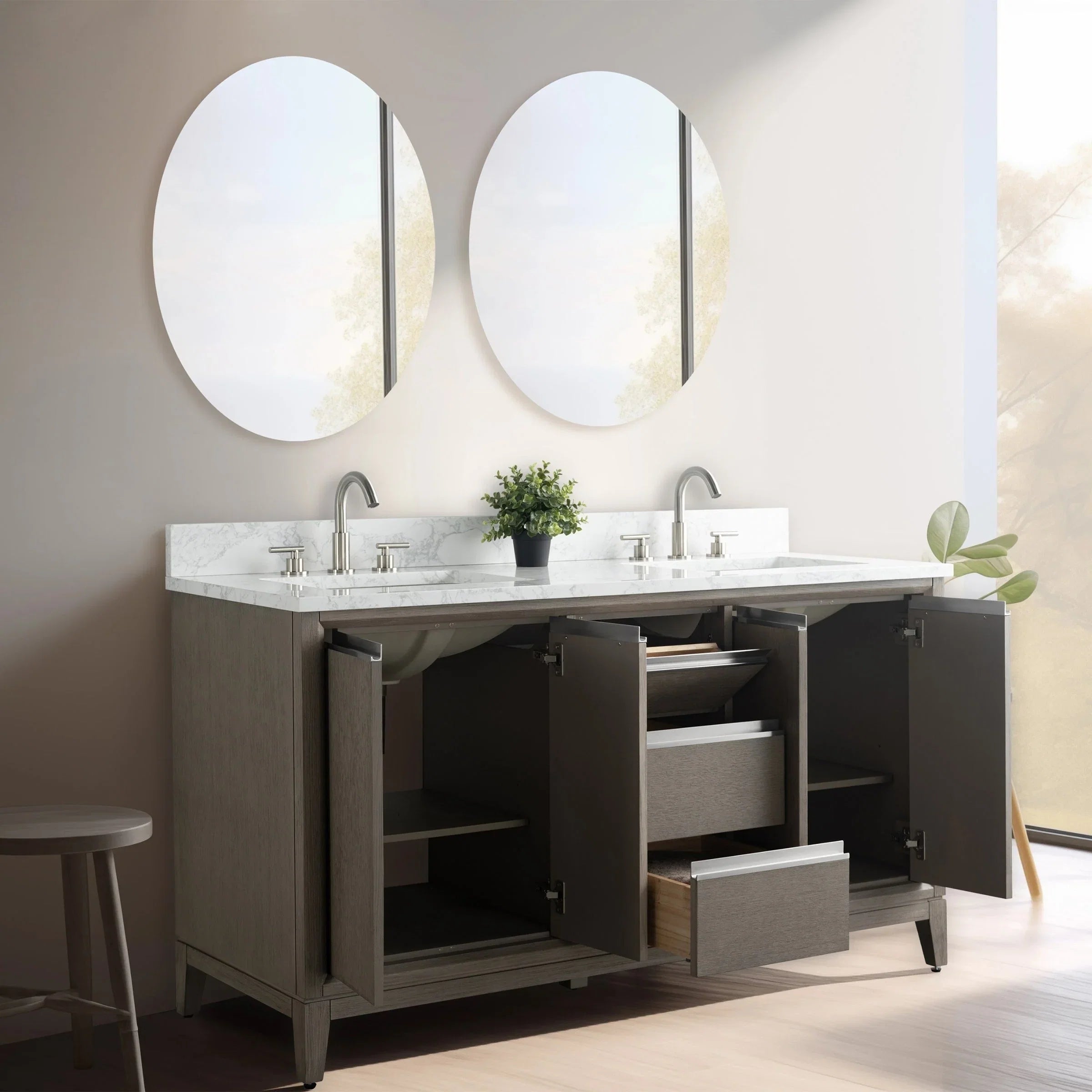 Mobile da Bagno Vanity Art con Lavabo in Ceramica e Top in Marmo Ricomposto
