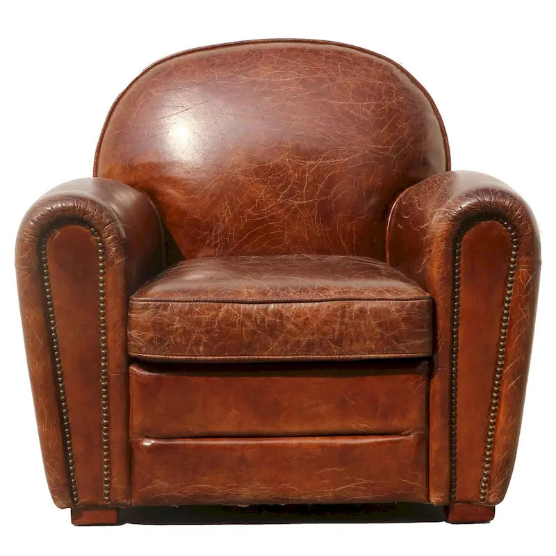 Poltrona Club Paris in vera pelle Pasargad Home, marrone
