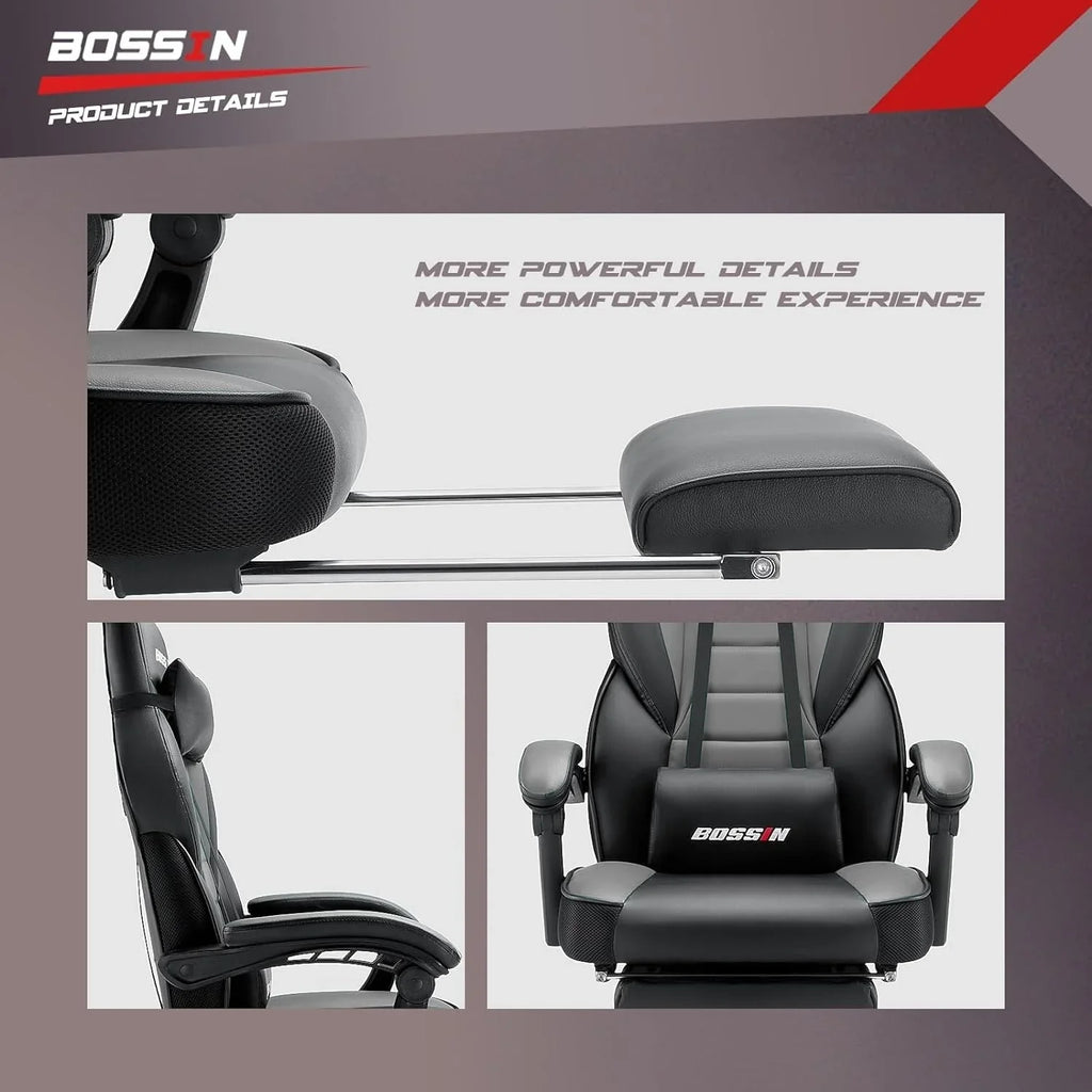 Sedia da gaming BOSSIN Racing Style, sedia da gamer per persone robuste fino a 136 kg, sedia da computer con schienale alto