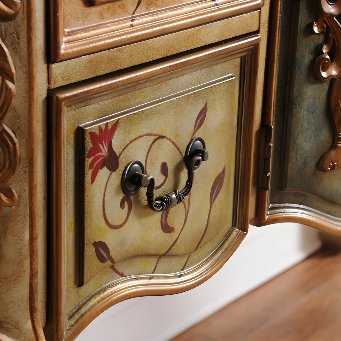 Consolle da Ingresso in Legno Stile Caffè Francese con Cassetti