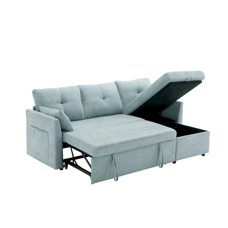 Divano Sezionale a L con Chaise Reversibile, Rivestimento in Velluto a Coste/Ciniglia, con Bracciolo Portaoggetti e Tasca Laterale