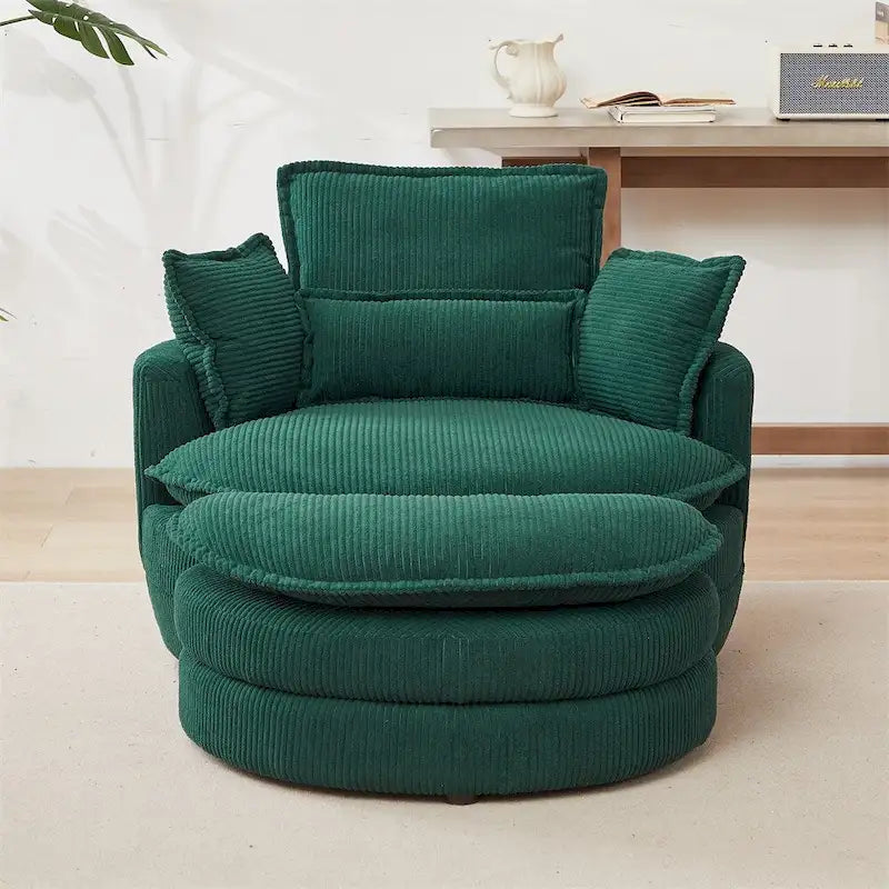 Poltrona girevole oversize con pouf contenitore Moon con 4 cuscini