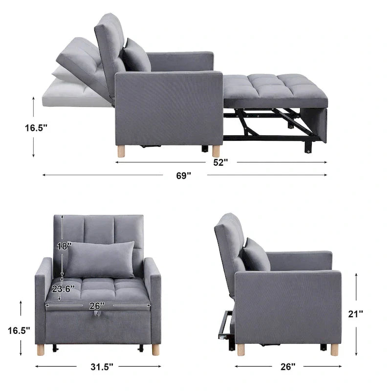 Divano letto 3 in 1 convertibile, poltrona e lettino, nero
