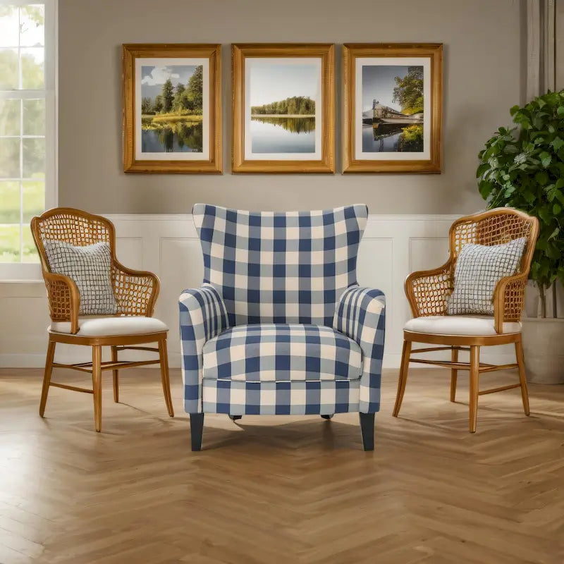 Poltrona imbottita schienale alto Modern Retro 30,25" con gambe in legno per soggiorno
