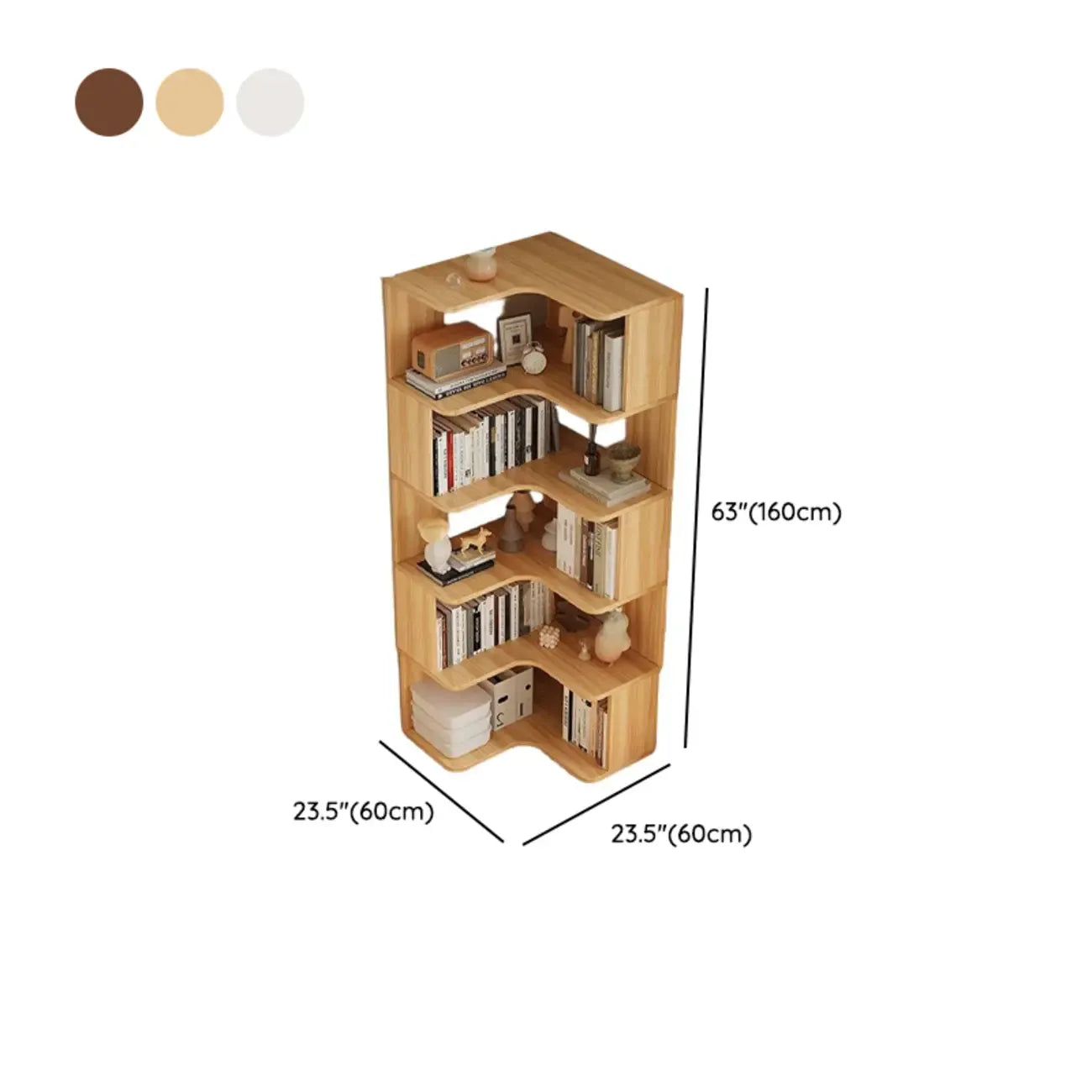 Libreria ad angolo in legno multistrato con 6 ripiani