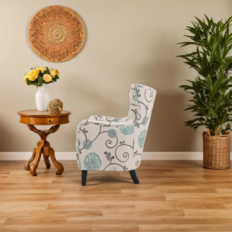 Poltrona imbottita schienale alto Modern Retro 30,25" con gambe in legno per soggiorno