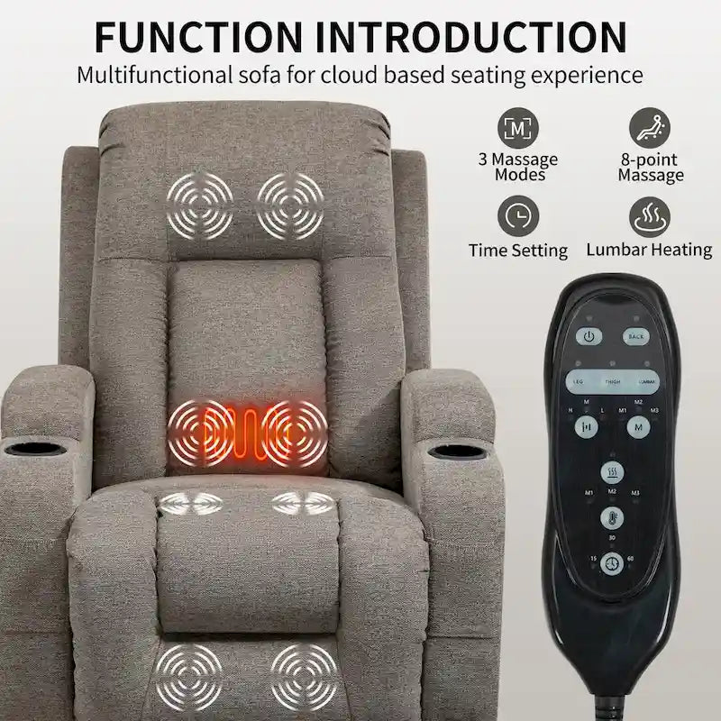Poltrona reclinabile Power Lift, poltrona massaggiante moderna a motore singolo con riscaldamento lombare, porta di ricarica USB, portabicchieri
