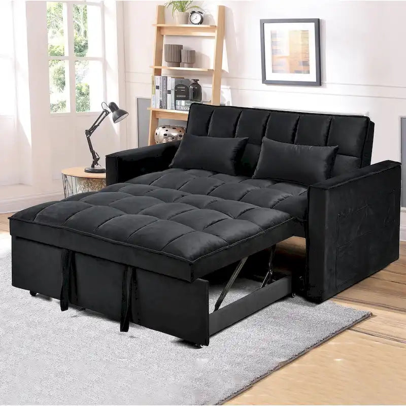 Causeuse moderne en velours avec dossier inclinable et poches, 2 places – Gris foncé / Gris clair / Bleu / Noir