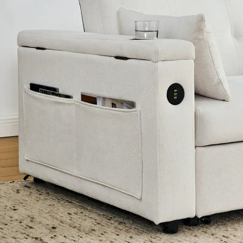Divano Letto Estraibile 54", Divano Reclinabile 2 Posti con Contenitore, Cuscino Lombare, Presa USB
