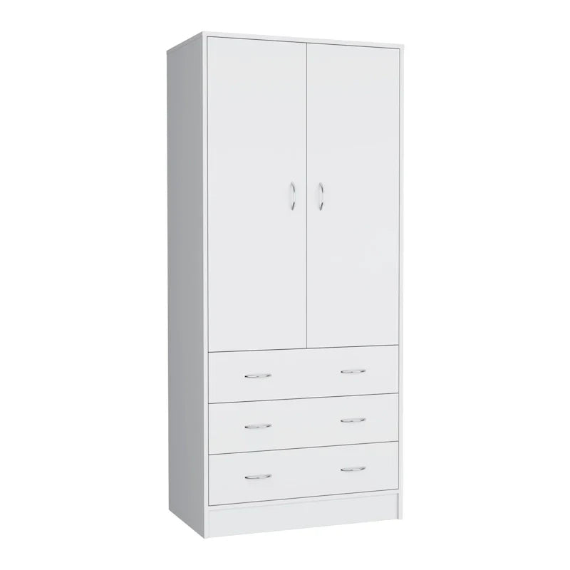 19 Armadio moderno a due ante con 3 cassetti e 1 asta appendiabiti per camera da letto
