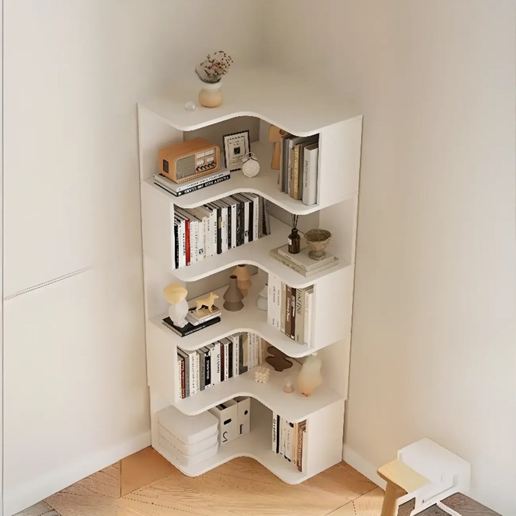 Libreria ad angolo in legno multistrato con 6 ripiani