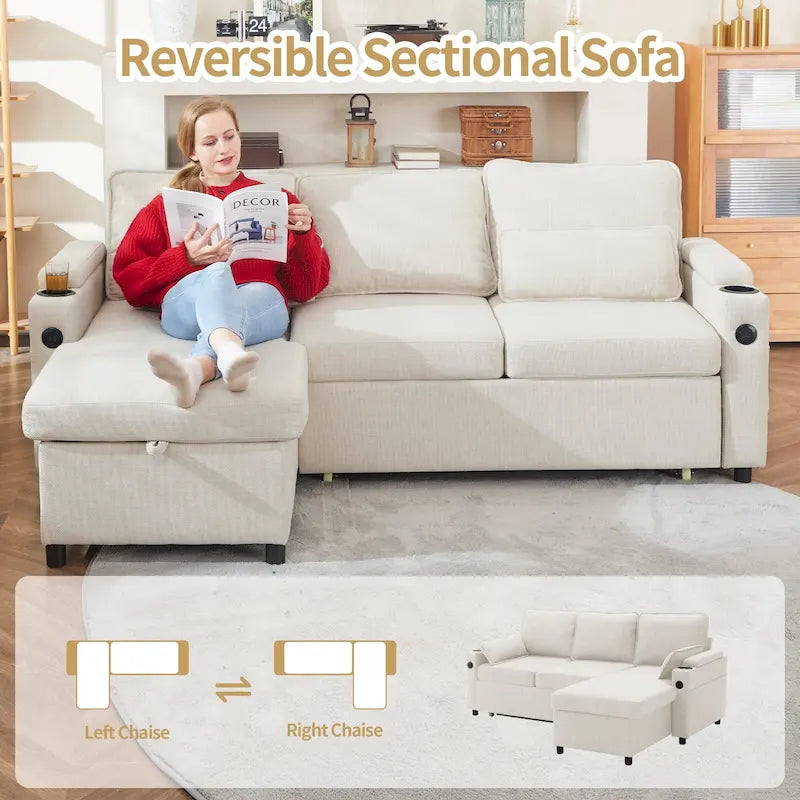 Divano letto a L da 80", Divano letto a scomparsa, Divano letto convertibile con penisola reversibile