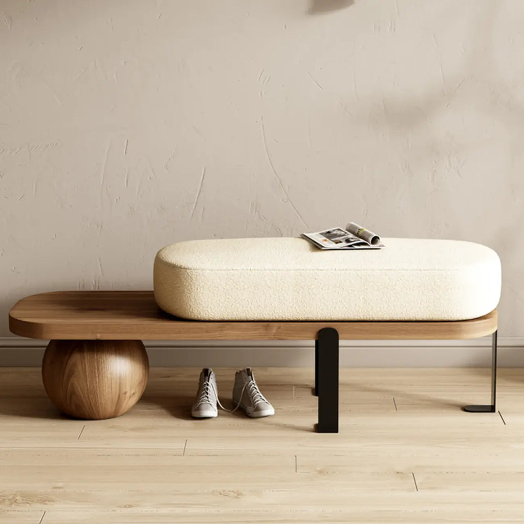 Panca bassa moderna in legno imbottita beige