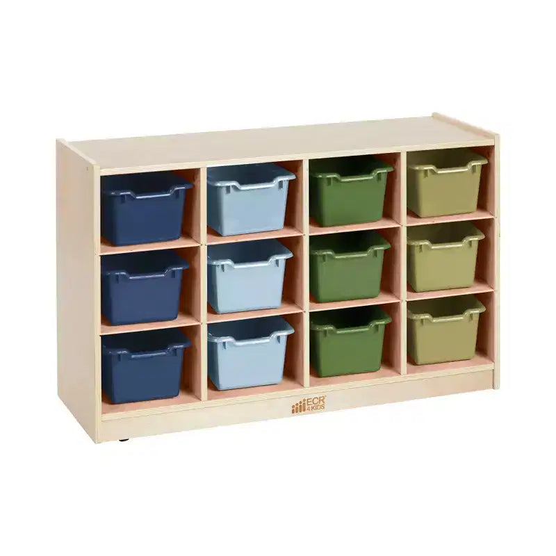Mobile Cubby con vassoio e 15 contenitori frontali a paletta, 3x4, Arredamento per bambini