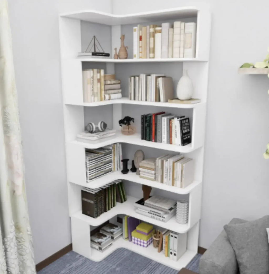 Libreria ad angolo in legno multistrato con 6 ripiani