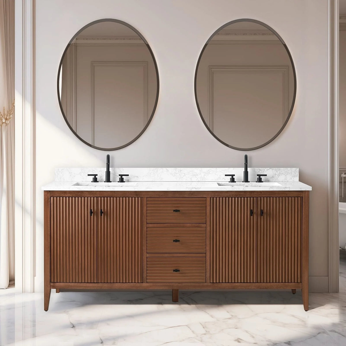 Mobile lavabo doppio Vanity Art 72 per bagno con piano in marmo composito