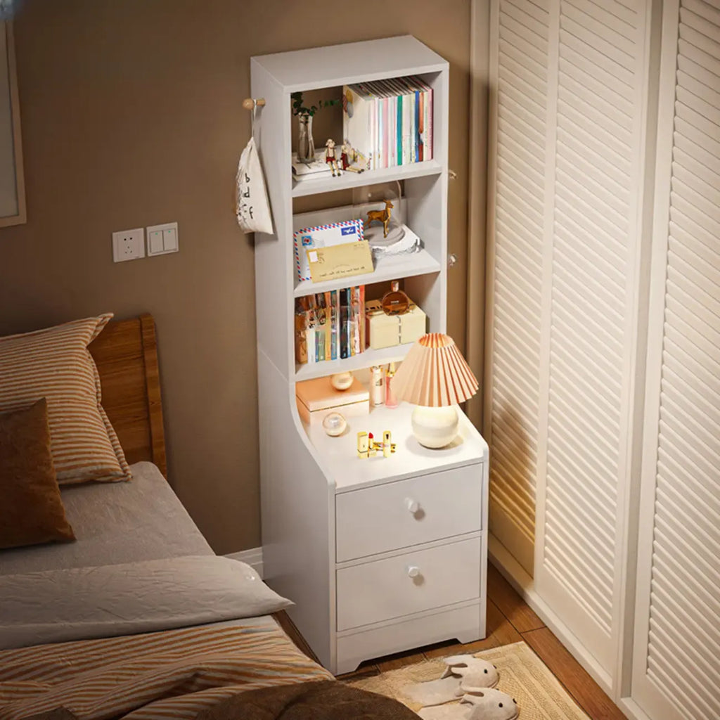 Comodino Semplice Bianco in Legno Naturale a 2 Cassetti
