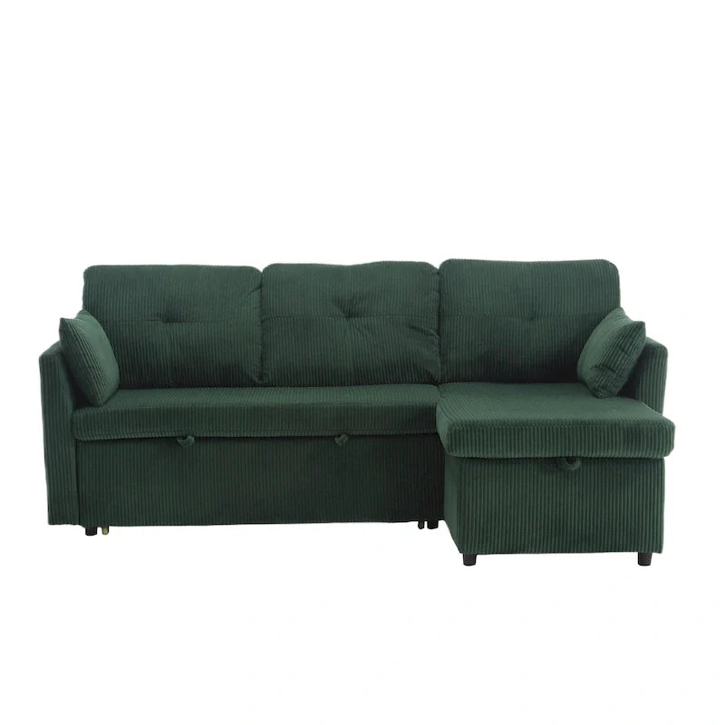 Divano Sezionale a L con Chaise Reversibile, Rivestimento in Velluto a Coste/Ciniglia, con Bracciolo Portaoggetti e Tasca Laterale