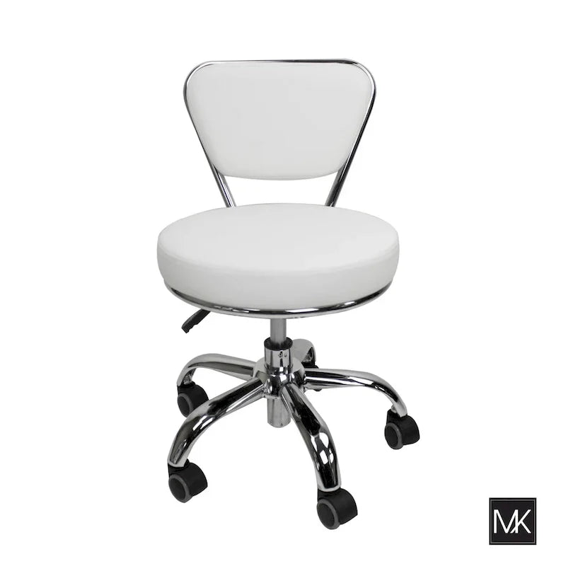 Sgabello basso Dayton con schienale regolabile da 13 a 15, rotelle, bianco - N/A