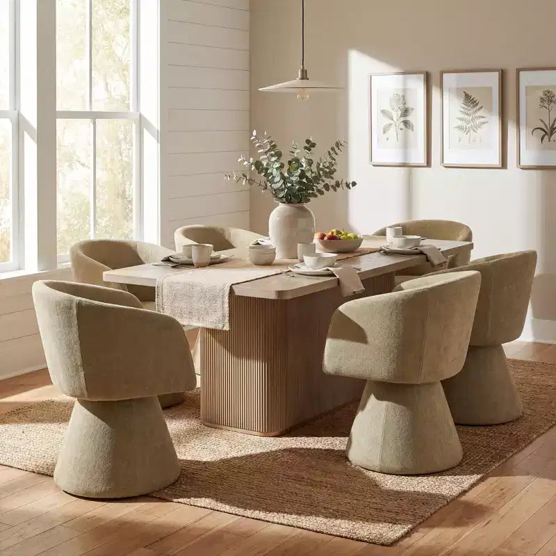 Christopher Knight Home Yodsak Set da Pranzo Moderno a 7 Pezzi in Legno e Metallo con Sedie Girevoli a 180