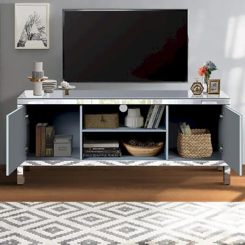 Mobile TV da 59 pollici con ante a specchio a forma di diamante e spazio di archiviazione, per TV fino a 65 pollici