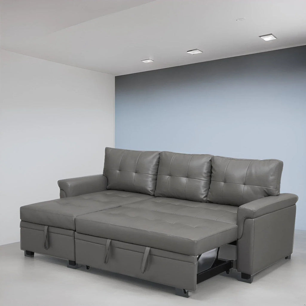 Divano sezionale reversibile con letto estraibile, chaise longue con contenitore nascosto, gambe durevoli,