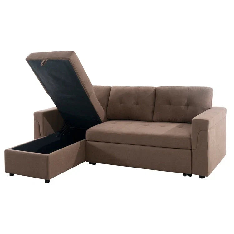 Divano sezionale reversibile con letto estraibile, chaise longue con contenitore nascosto, gambe durevoli,