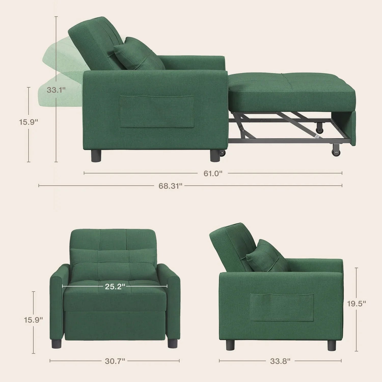 Divano letto trasformabile 3-in-1, Poltrona letto estraibile, Letto pieghevole convertibile per soggiorno