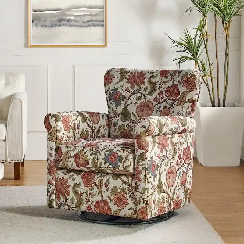 Poltrona girevole a dondolo Georg Comfortable Floral Fabric con braccioli arrotolati di HULALA HOME