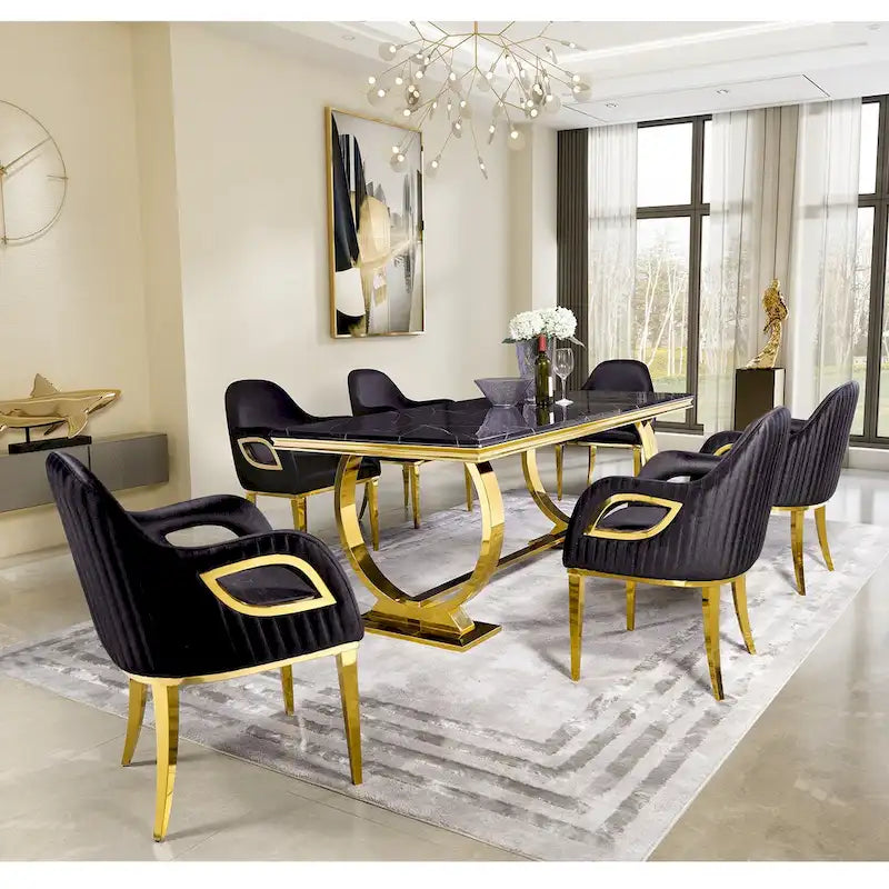 Tavolo da pranzo moderno con base a U in metallo acciaio inossidabile
