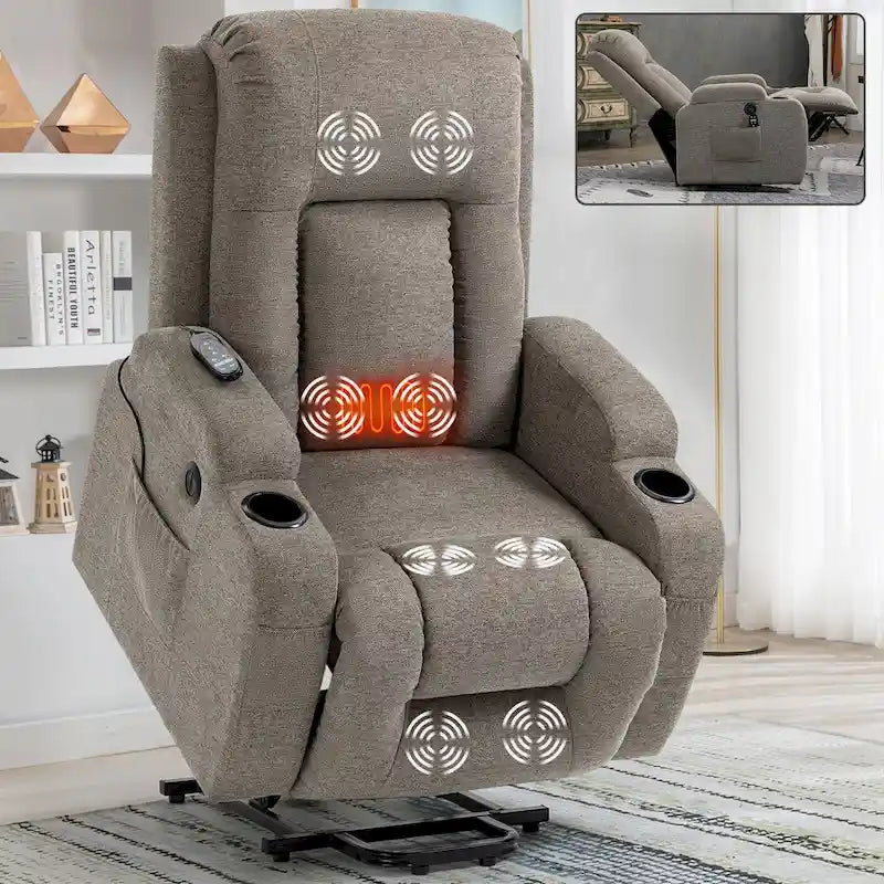 Poltrona reclinabile Power Lift, poltrona massaggiante moderna a motore singolo con riscaldamento lombare, porta di ricarica USB, portabicchieri