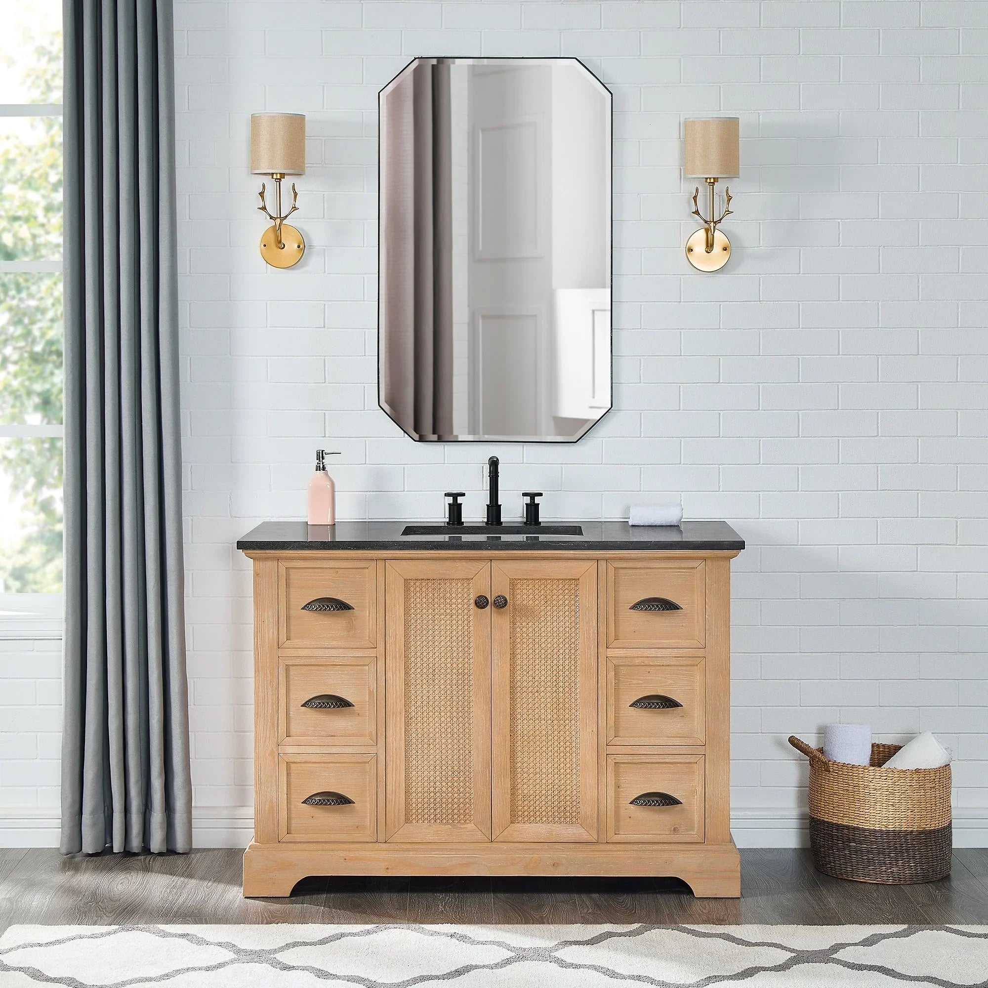 Mobile bagno Hervas con top in marmo naturale senza specchio