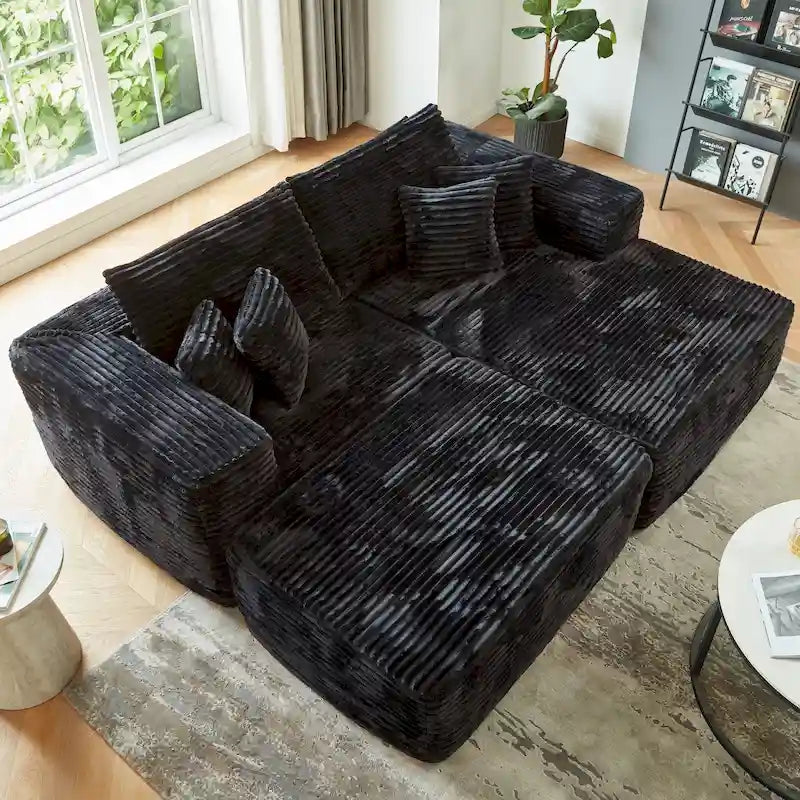 Divano componibile moderno HOOOWOOO in peluche a L con pouf rimovibile