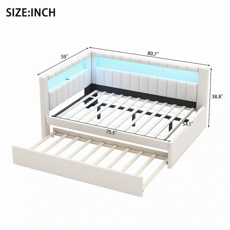 Letto imbottito a piattaforma con porte USB e illuminazione a LED - Struttura letto matrimoniale/singola con 2 cassetti portaoggetti - Camera da letto moderna