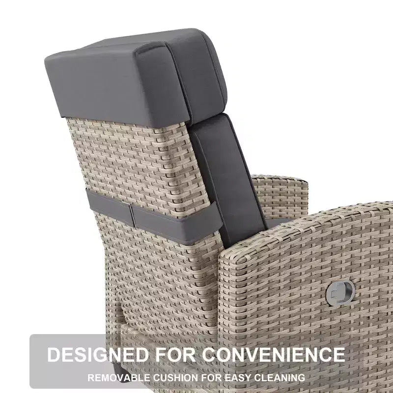 Chaise longue d'extérieur, chaises de patio inclinables avec dossier et repose-pieds réglables, chaise longue en osier jusqu'à 150° avec table escamotable