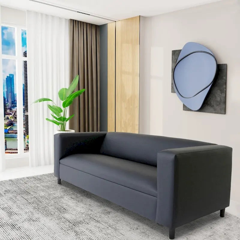 Divano a 3 posti in stile Mid-Century Modern, similpelle, struttura in legno massello, imbottito