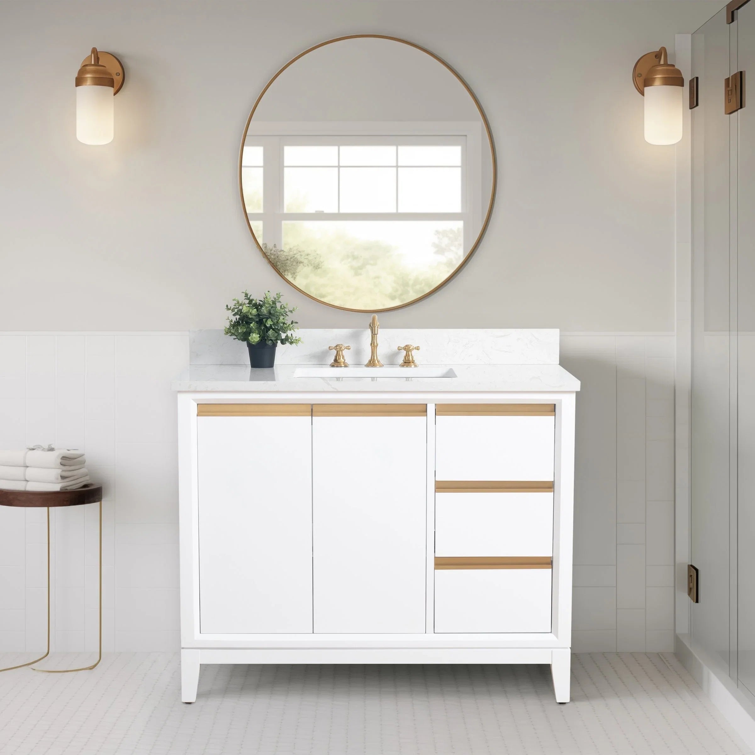Meuble-lavabo Vanity Art avec évier en céramique et dessus en marbre reconstitué